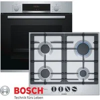BOSCH Backofen-Set Gas Herdset Einbau Bosch Autark Backofen + GAS Kochfeld Edelstahl, mit 1-fach-Teleskopauszug