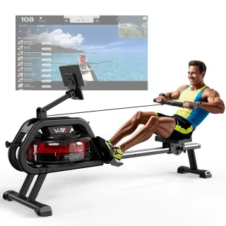 [EU Direct] Bominfit V-W4 Water Rowing Machine - Foldable, Large 28L Tank, 6 Resistance Levels, 160KG Capacity & APP Tra