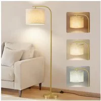 VASAGLE Stehlampe Stehleuchte, Bogenlampe, höhenverstellbare Leselampe, mit Fußtaster, mit 3 Lichtfarben, 150-175 cm hoch, modern, Lampenschirm aus Stoff, E27 Fassung