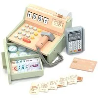 Zaewry Lernspielzeug Holz-Kasse für Kinder, Spielkasse,Spielkasse Kinderkasse mit Scanner (35-St), Rollenspiel-Geschenk für Jungen und Mädchen von 3, 4, 5 Jahren