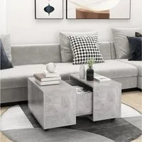 furnicato Couchtisch Ausziehbarer 60x60x38 cm in Betongrau aus Holzwerkstoff (1-St), Wohnzimmertisch mit Rollen, Innenfach und beidseitigem Auszug