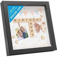 PHOTOLINI Bilderrahmen 3D-Objektrahmen zum Befüllen mit Passepartout und Glasscheibe, für 1 Bilder (1 Einzelrahmen), Rahmen 20x20 cm für Objekte bis 1,5 cm Tiefe zum Basteln & Verschenken