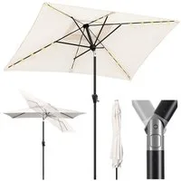 Sekey Sonnenschirm 210 x 140 cm Aluminum Sonnenschirm mit LED-Solar-Beleuchtung, LxB: 210,00x140 cm, UV50+ Sonnenschutz, kippbarer rechteckiger Gartenschirm mit Kurbel