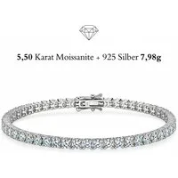 UNIQAL.de Tennisarmband Damen 925 Sterling Silber mit Moissanit im Diamant-Look 5,5 Karat (VVS1 · Weißgold plattiert · 55 Rund-Brillant Steine 3mm, hypoallergen · Luxus Schmuck Geschenkbox), GRA-Zertifikat, Armkette Geschenk für Damen