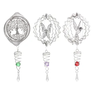 3D Metal Wind Spinner Stainless Steel Rotating Metal Chimes Animal Pattern Stereo Wind Chime Rotary Pendant For Home Dec
