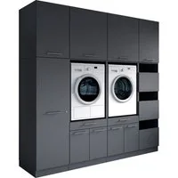 Laundreezy Mehrzweckschrank-Set Laundreezy, 8-tlg. Mehrzweckschrank-Set B/H/T 235/238/68 cm, (8-St), Breite 235 cm, Soft-Close-Funktion, höhenverstellbare Füße