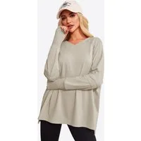 Imily Bela Langarmshirt Damen Oversize mit V-Ausschnitt Raglanärmeln und Daumenlöchern (Packung, 1-tlg., 1per-Pack) in Unifarbe
