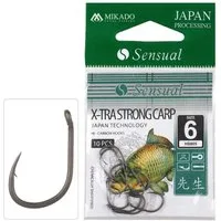 MIKADO Total Fishing Karpfenhaken Haken 10 Stk. Sensual X-TRA Strong Carp Karpfen Gr.6,8,10,12,14,16 RIG, (10-St., 10 Stück), Mit einem Widerhaken, Öhr