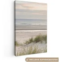 OneMillionCanvasses® Leinwandbild Sandstrand - Bewölkt - Dünen, Fotodruck (1 St), Leinwand Canvas Wandbild, Wanddekoration 20x30 cm