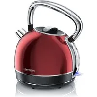 Arendo Wasserkocher, 1,7 l, 2200 W, Edelstahl, Retro Style Vintage, Überhitzungs & Trockenkochschutz, rot