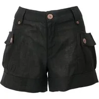 Guru-Shop Hose & Shorts Shorts Boho-chic, kurze Hose Leinenlook - schwarz alternative Bekleidung
