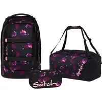Satch Schulranzen Schulrucksack-Set PACK Mystic Nights 3-teilig (3-teilig), ergonomisch, Your-Size-System: auf Körpergröße anpassbar