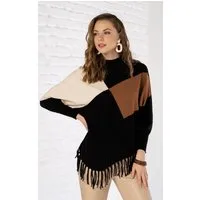 Passioni Strickpullover mit asymmetrischem Saum mit Fransen