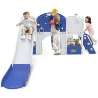 FIVMEN Rutsche 8-in-1 Kinderrutsche für Kleinkinder, Indoor und Outdoor, (mit Kletterleiter, Tunnel, Stauraum, Basketballkorb und Spielteleskop)