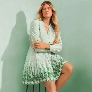 Minikleid mit Lochstickerei für Damen, Damen, size: regular, Grün, Baumwolle, by Lands' End