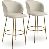 tectake Barhocker Barstuhl gepolstert, 51 x 60 x 106 cm, Belastbarkeit 120 kg (Tresenstuhl Luana, in Samtoptik creme/gold), mit breiter Rückenlehne und Fußstütze, bodenschonende Kunststofffüße