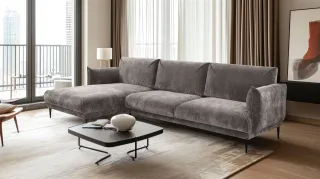 Ecksofa Designersofa MADISON XL in Stoff Dress Me Hellgrau Ottomane Links