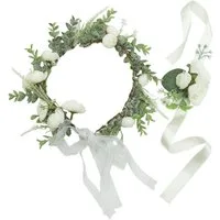 Oemmn Haarband Blumenkranz Haarreif mit Armband – Rosen Blumenkrone, 1-tlg., für Hochzeit, Festival, Braut, Party & Strand