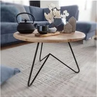 FINEBUY Couchtisch FB54887 Akazie Massivholz rund 60cm Wohnzimmertisch Metallgestell (60x39,5x60 cm Akazie Massivholz / Metall Sofatisch), Wohnzimmertisch Rund, Kleiner Kaffeetisch Modern