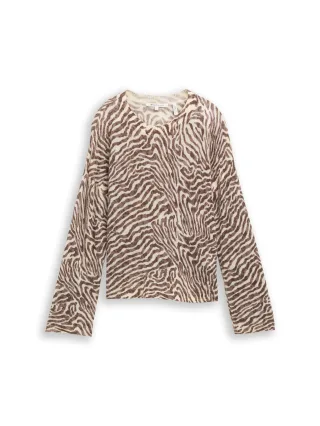 Denim Tom Tailor - Relaxed Fit Strickpullover mit Zebra-Print brown beige zebra print - Gr. - L