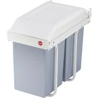 Hailo Mülltrennsystem Multi-Box DUO L 2x14 lEinbau-Mülltrennsystem für die KücheGrau-W, Grau-Weiß, 2 Inneimer á 14 l, verfahrbarer Deckel