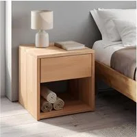 Krok Wood Nachttisch Jana aus Massivholz, geölt, mit Schublade, Farbe Natur 40x39x39 cm