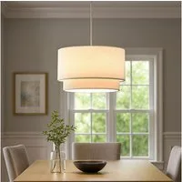 NOWA LED-Hängeleuchte, Leuchtmittel inklusive, Warmweiß, Hängelampe Esstischleuchte Pendellampe Textilschirm beige LED H 150 cm