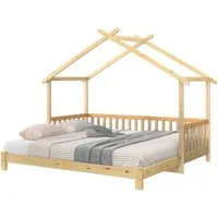 Flieks Massivholzbett, Erweiterbares Kinderbett 90x200cm/180x200cm Kiefer
