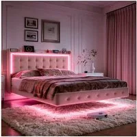 Furnishings Home Polsterbett Doppelbett Jugendbett mit LED-Licht (Mit Komforthöhe Lattenrost, Leises Design Bett), Samtmaterial Polsterbett mit RGB Beleuchtung