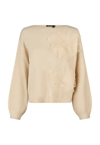 Marc Aurel - Pullover mit Blüten-Applikationen beige - Gr. - 34