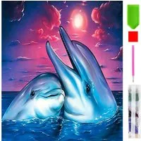 LA CUTE Malen nach Zahlen 5d Diamond Painting DIY Delfine Malen nach Zahlen 20x20cm (Komplettset für 5D Diamond Painting inklusive Leinwand, Diamanten und Werkzeugen, Diamond Painting Set mit Zubehör für DIY-Kreativität und Entspannung), 20x20cm 5D D