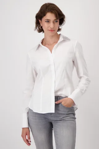 monari - Hemdkragen-Bluse mit Strasssteinen weiss - Gr. - 38