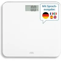 ADE Personenwaage digital, Körperwaage mit Sprachausgabe bis 250 kg, 5 Sprachen, sprechende Waage, ideal für Senioren, inkl. AAA Batterien