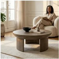 IDIMEX Couchtisch KUMASI, Wohnzimmertisch 90 cm aus massivem Mangoholz Grau