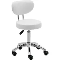 Physa Drehstuhl Rollhocker mit Rückenlehne Friseurhocker Kosmetikhocker 150 kg weiß, Weiß