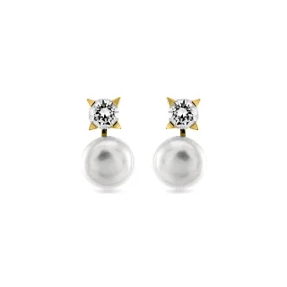Luxenter Sterling Silber 925 Ohrringe mit weißer Perle in 18K Gelbgold - Essential