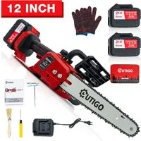 OUTIGO Akku-Kettensäge 12'' Kettensäge, 2*4500 mAH Akkus,1000W Bürstenlose Elektro-Kettensäge, 2*4.5 AH AKKU, 12 zoll 2 Akkus, 1 Ketten + 1 Kettenführungsschienen, 1000 W