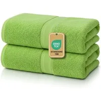 leevitex® Duschtücher 2er-Set, 70x140 cm, 100% Baumwolle, saugstark und fusselfrei, Frottee (Set, 2-St), OEKO-TEX® STANDARD 100 zertifiziert, gestreifte Bordüre