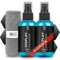 EyeAm Displayreiniger Set 2x150ml mit großem Mikrofasertuch 40x40 cm, Glasreiniger (1 Flasche für Zuhause, 1 für Büro oder Auto, Streifenfreies Reinigungsspray)