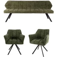 Vintagehaus Polsterbank Set Esstischbank Raster + 2 Armlehnstühle Samt oder Strukturstoff (3 teiliges Set), Frei im Raum aufstellbar