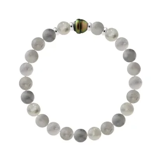 Armband Echte Tahiti-Zuchtperle geringelt 9-10 mm QUARZ — 925er Silber — 21 cm — Herren