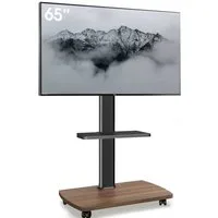 AOKCOS TV-Ständer fahrbare Fernsehhalterung mit Ablage, Rollen, 32-65 Zoll, (bis 65 Zoll, höhenverstellbar, neigbar: -2° bis +10°, schwenkbar: ±30)