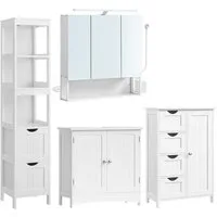 VASAGLE Badmöbel-Set Badezimmerschrank, (4er Set), 2 Badezimmerschränke, 1 Waschbeckenunterschrank, 1 Spiegelschrank