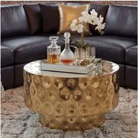 FINEBUY Couchtisch FB77623 Sofatisch Wohnzimmertisch Aluminium rund 60cm Beistelltisch (Stilvoller Kaffeetisch in edler Trommelform), Pflegeleichter Ablagetisch fertig montiert