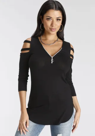 Melrose 3/4-Arm-Shirt 3/4-Ärmel, figurbetonte Passform, mit modischen Cut-Outs