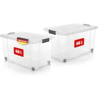 BigDean Aufbewahrungsbox 60 L mit Deckel groß – robuste Stapelbox rollbar mit Klickverschlüssen (Set, 2 St., Aufbewahrungsbox + Deckel + Rollen), Sicher Stapelbar, Platzsparend, Transparent, Rollen, Klickverschlüsse