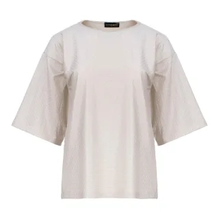 Übergroßes T-Shirt aus Jacquard-Baumwollmischung mit ellbogenlangen Ärmeln