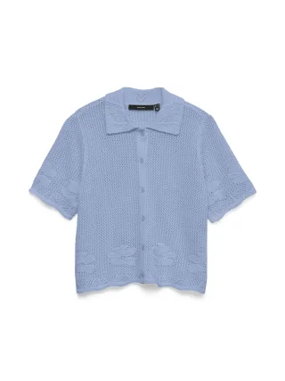 VERO MODA - VMMYSTIC BEACH 2/4 POLONECK CARDIGAN Brunnera Blue - Gr. - M