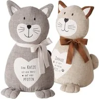 Topanbieter999 Türstopper Tiere in verschiedenen Ausführungen (2er Set), Katze Maunzi beige und grau