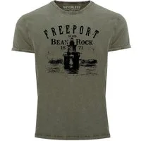 Neverless Print-Shirt Herren Vintage Shirt Retro Print Leuchturm Schriftzug Freeport Island mit Print